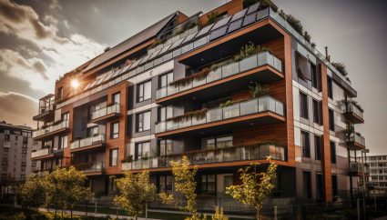 Modern luxury apartments reflect futuristic urban growth generated by artificial intelligence